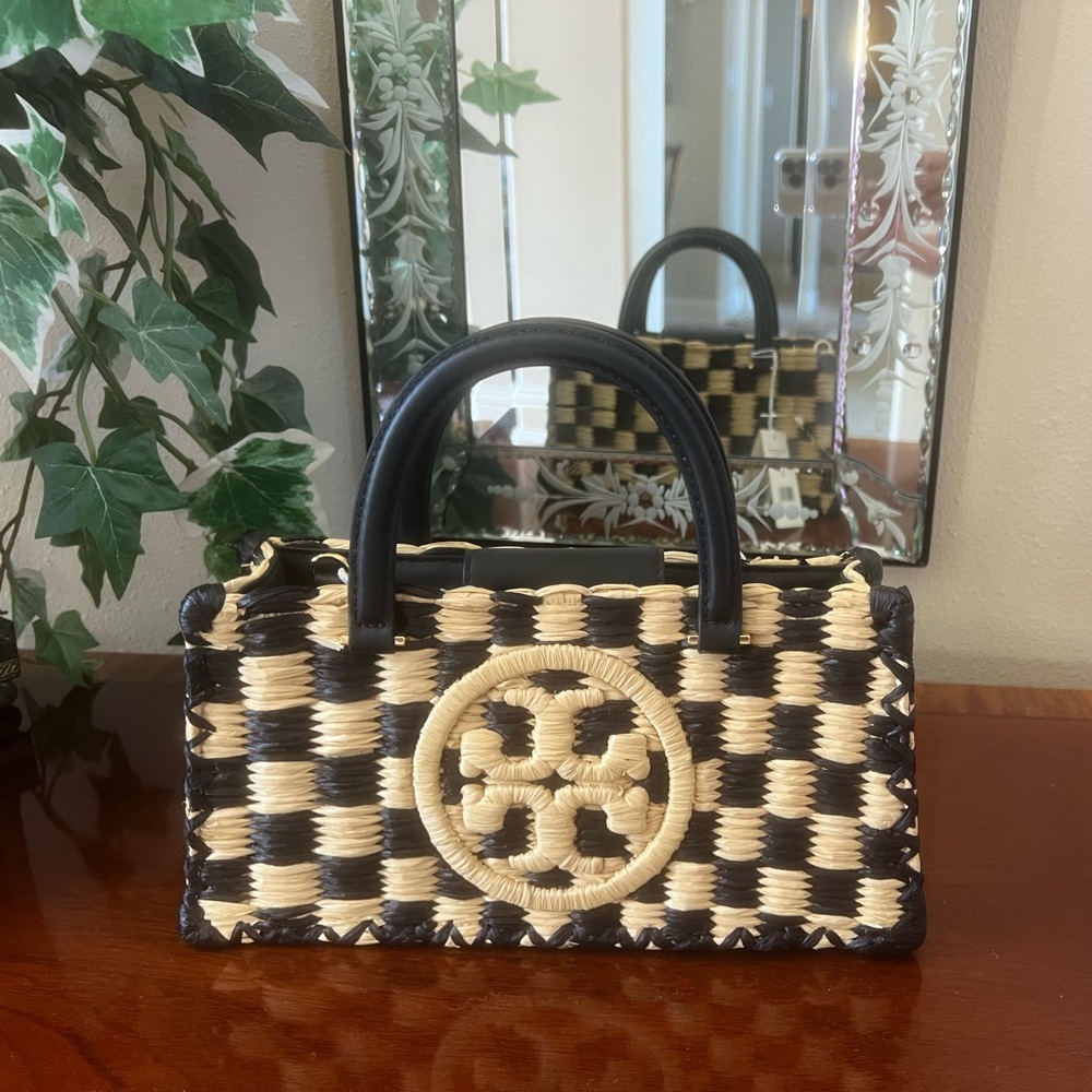 Tory Burch Black and Tan Woven Handbag